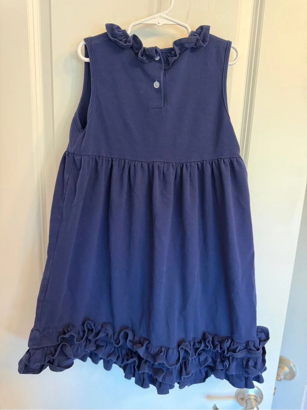 Girls Navy Sleeveless Ruffle Dress with Patriotic Appliqué